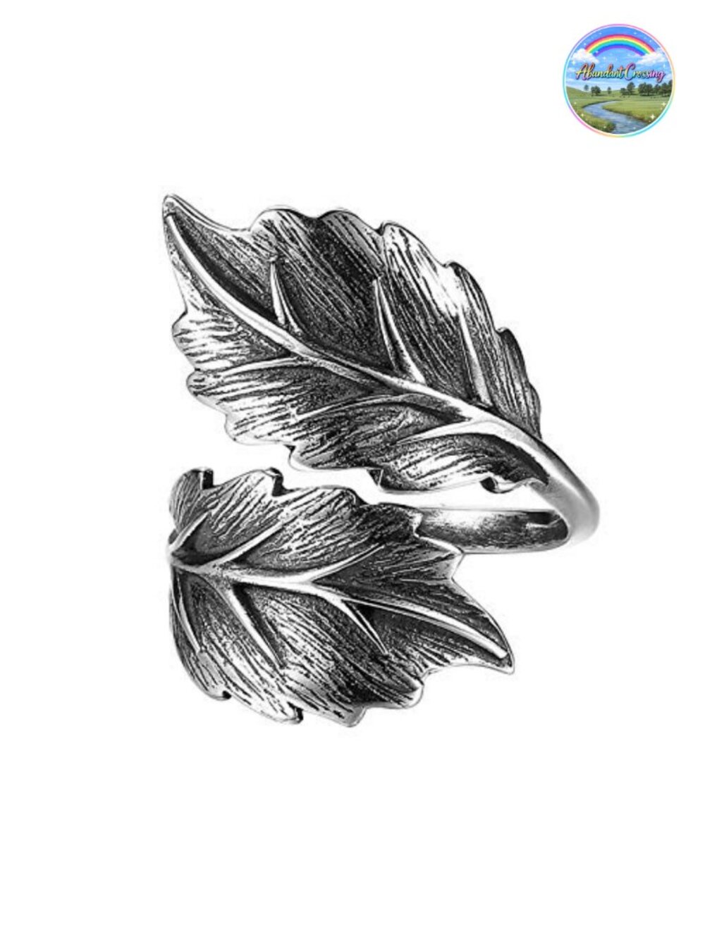 925 Sterling Silver Leaf Ring Adjustable Open Wrap Statement Vintage Floral